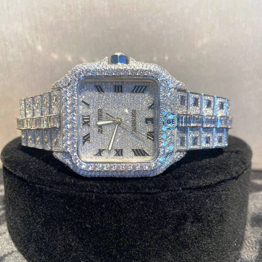 Roman Dial Bust Down Moissanite Automatic Watch