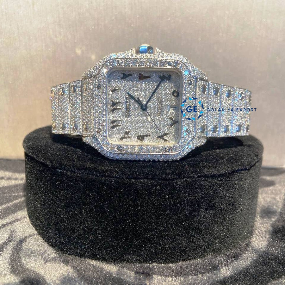 Stainless Steel D Color Moissanite Iced Out Arabic Dial Luxury Watch