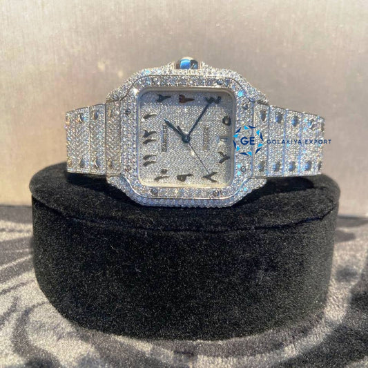 Stainless Steel D Color Moissanite Iced Out Arabic Dial Luxury Watch