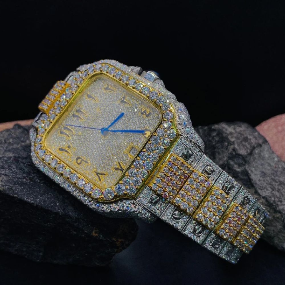 Stainless Steel Dual Tone VVS1 Moissanite Watch For Men's