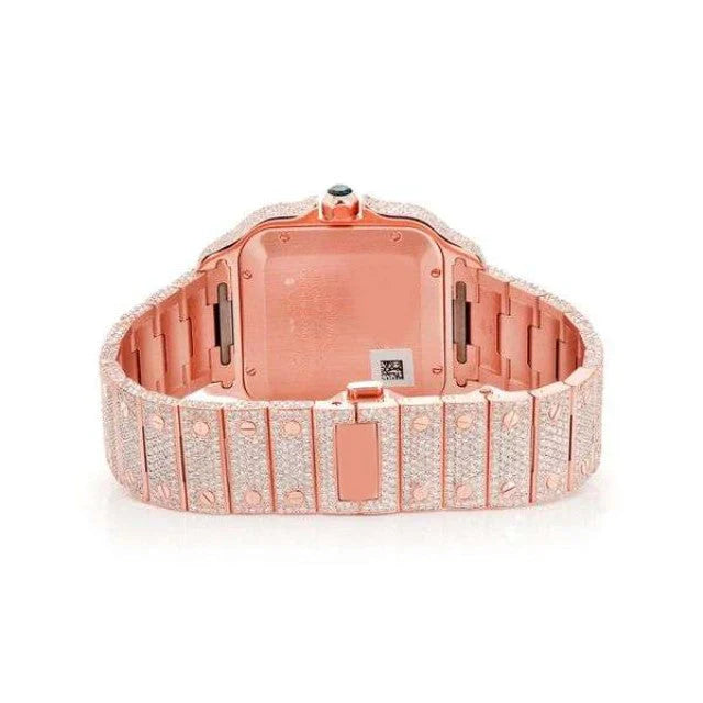 Stainless Steel Moissanite Rose Gold Roman Dial Wrist Watch
