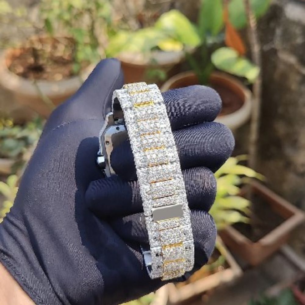 Yellow & White Moissanite Diamond Hip Hop Watch