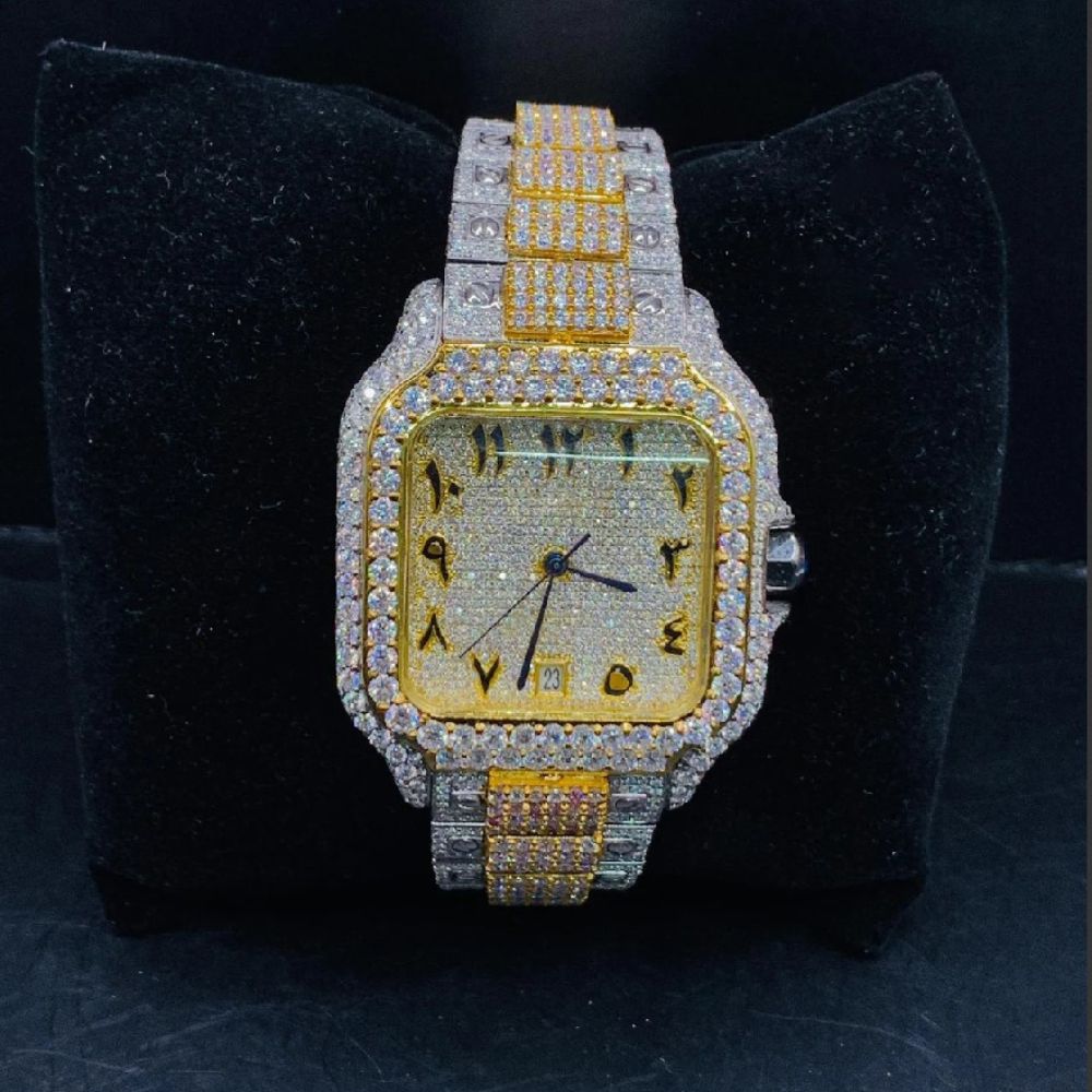 Stainless Steel Dual Tone VVS1 Moissanite Watch For Men's