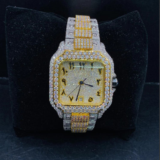 Stainless Steel Dual Tone VVS1 Moissanite Watch For Men's