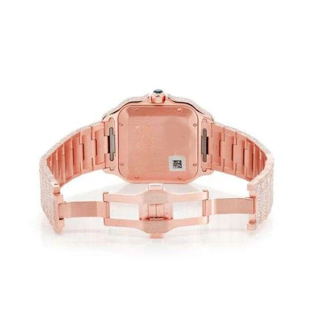 Stainless Steel Moissanite Rose Gold Roman Dial Wrist Watch