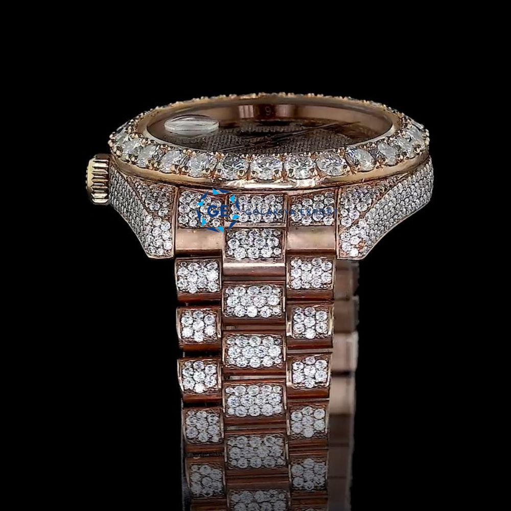 Stylish Moissanite Day Date Bust Down Fashion Watch For Men's