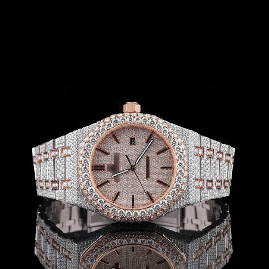 Rose & White Dual Tone Moissanite Hip Hop Men's Watch