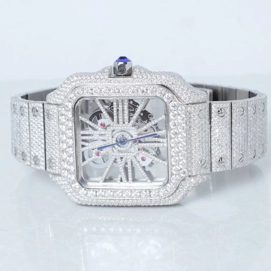 Skeleton Full White Moissanite Watch for Men's
