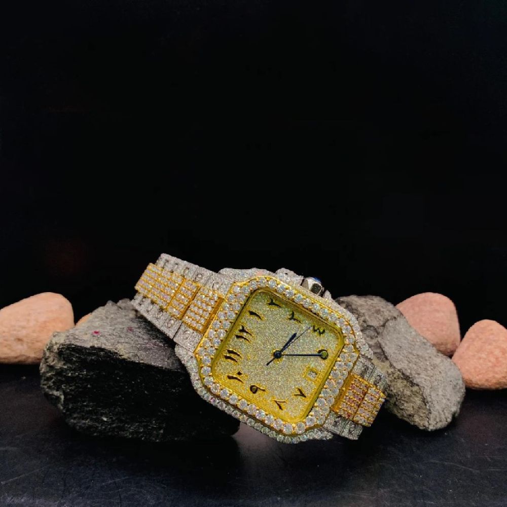 Stainless Steel Dual Tone VVS1 Moissanite Watch For Men's