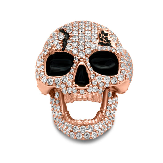 14K Rose Gold Diamond Skull Ring 6.55CTW