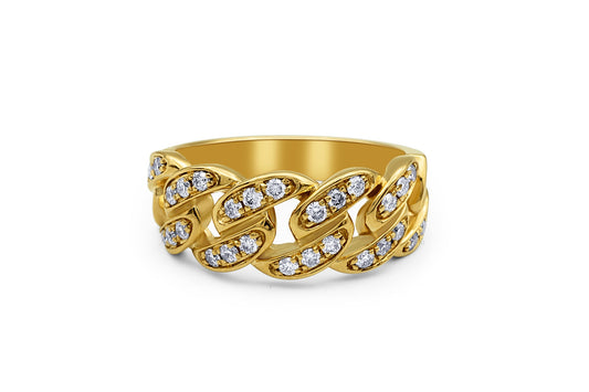 14K Yellow Gold Diamond Cuban Link Ring 0.49CTW