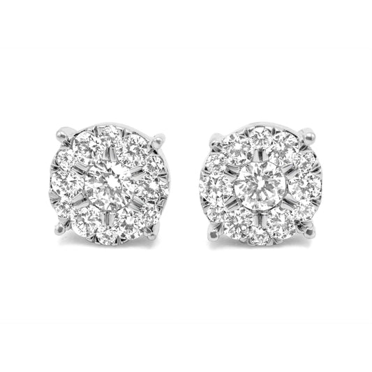 10K White Gold Diamond Cluster Earrings 0.93ctw