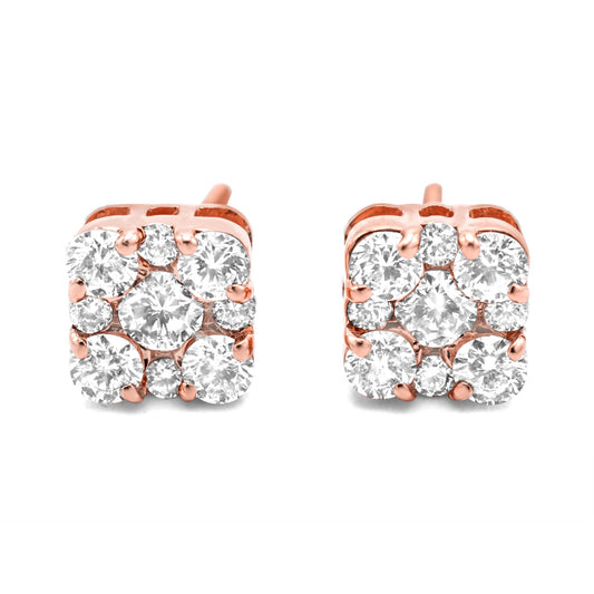 10k Rose Gold Square Diamond Earrings 0.71ctw