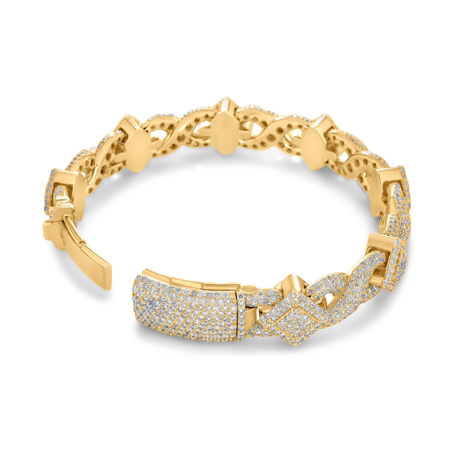 10k Solid Gold Square Infinity Link Asscher Diamond Bracelet 19.22ctw