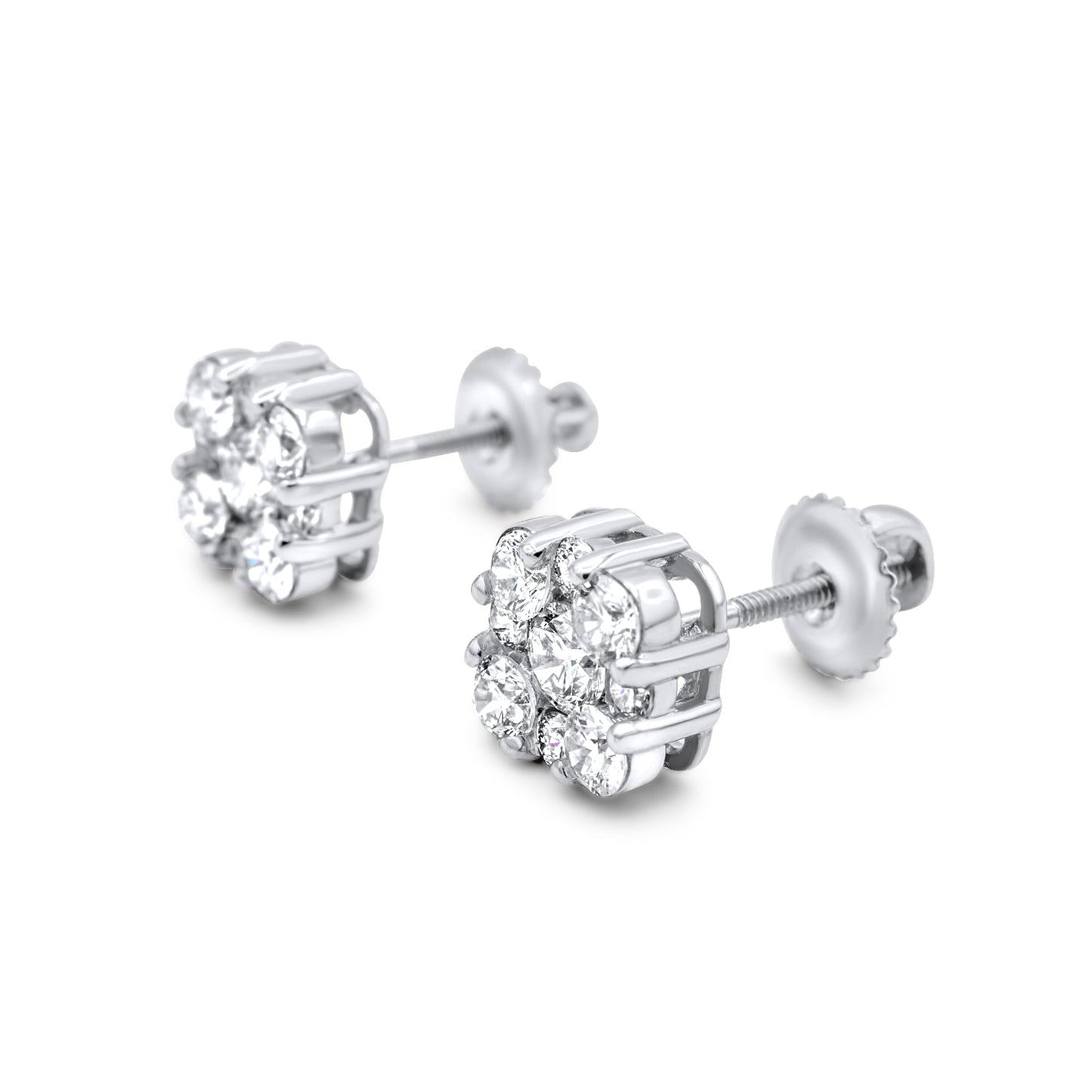 14k Gold Diamond Cluster Earrings 1.45ctw