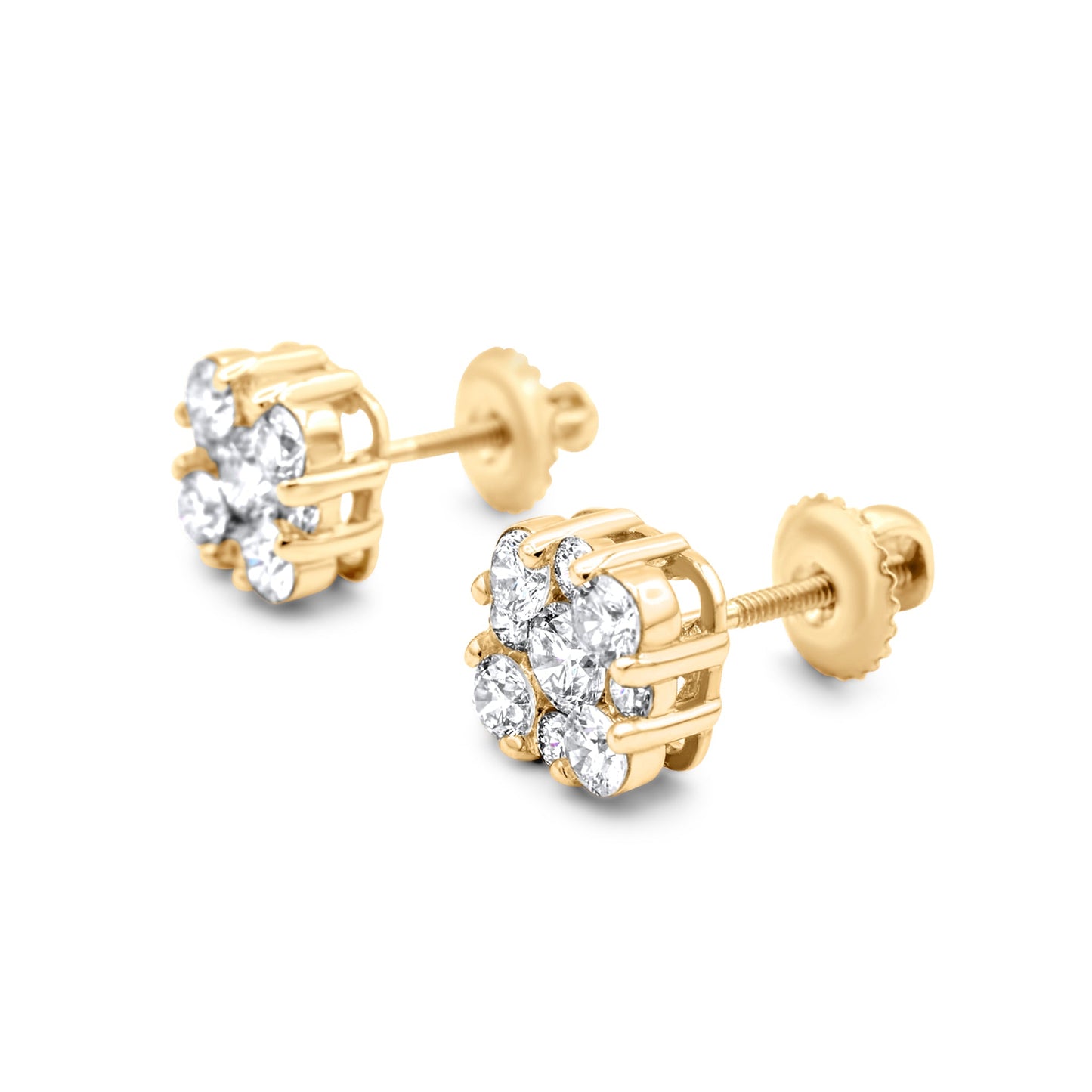 14k Gold Diamond Cluster Earrings 1.45ctw