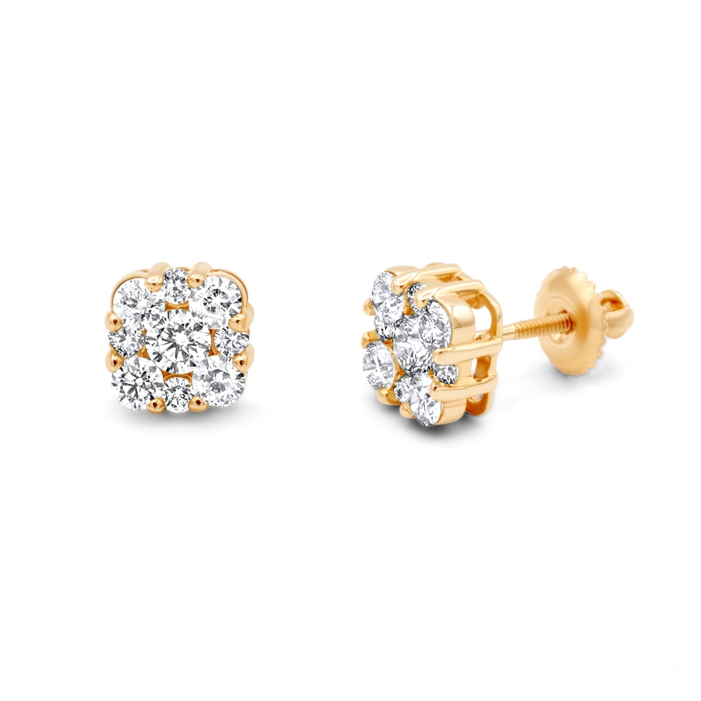 14k Gold Diamond Cluster Earrings 1.45ctw