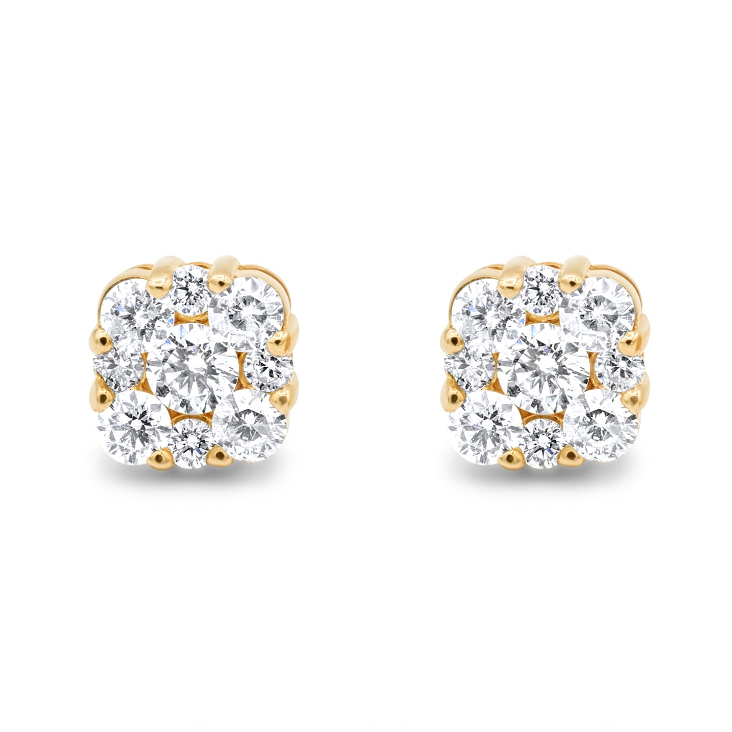 14k Gold Diamond Cluster Earrings 1.45ctw