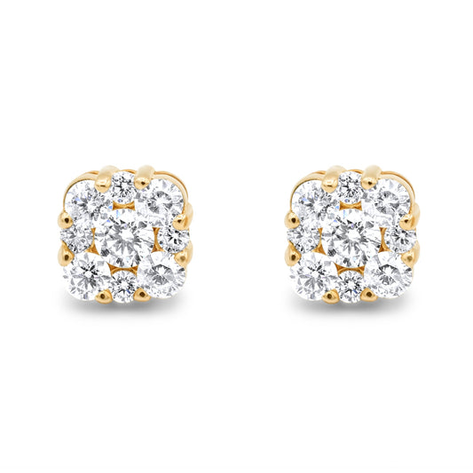 14k Gold Diamond Cluster Earrings 1.45ctw