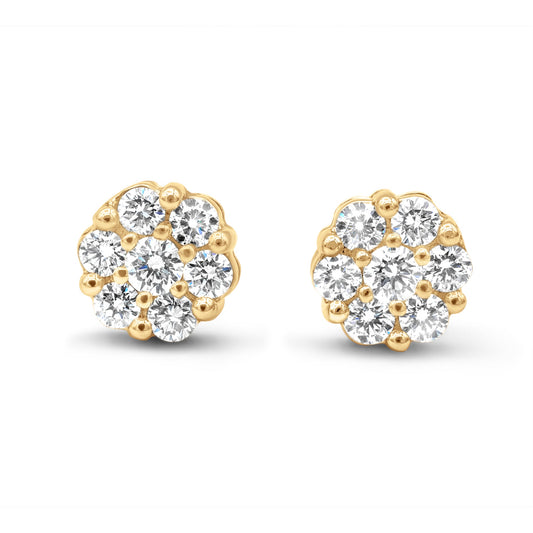 14k Gold Diamond Cluster Earrings 1.95ctw