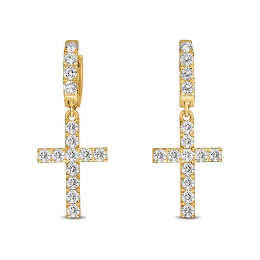 14K Yellow Gold Diamond Cross Earrings 2.00 ctw