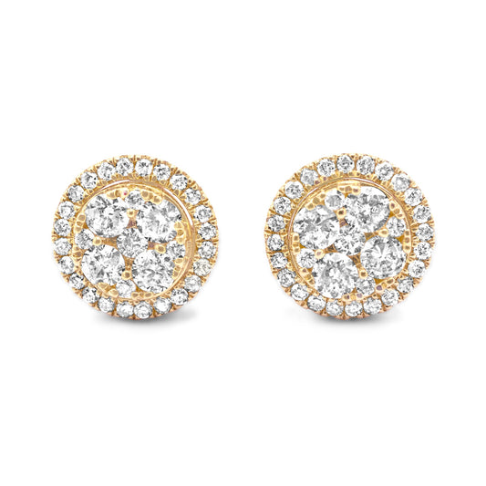 14k Yellow Gold Diamond Cluster Earrings 1.08ctw