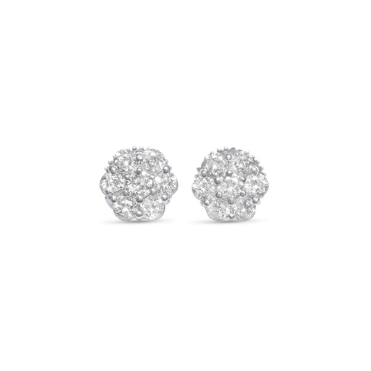 14K White Gold Cluster Earrings 0.58 ctw