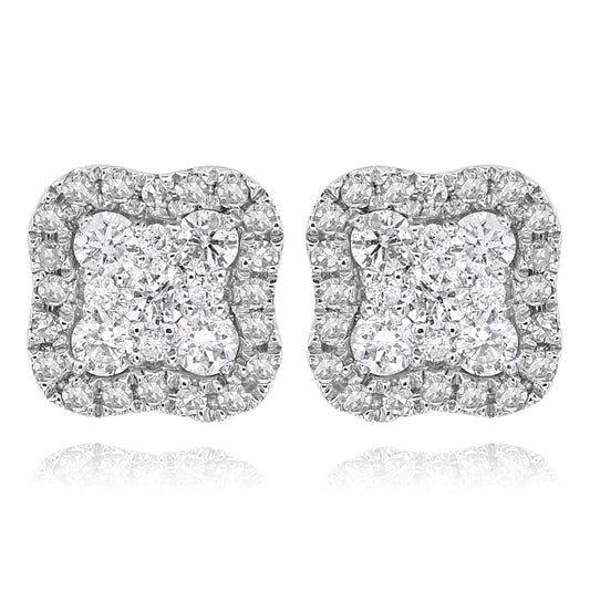 14K White Gold Diamond Cluster Earrings 0.55ctw