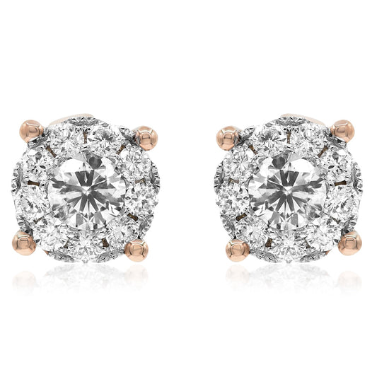 14K Rose Gold Diamond Cluster Earrings 0.39ctw