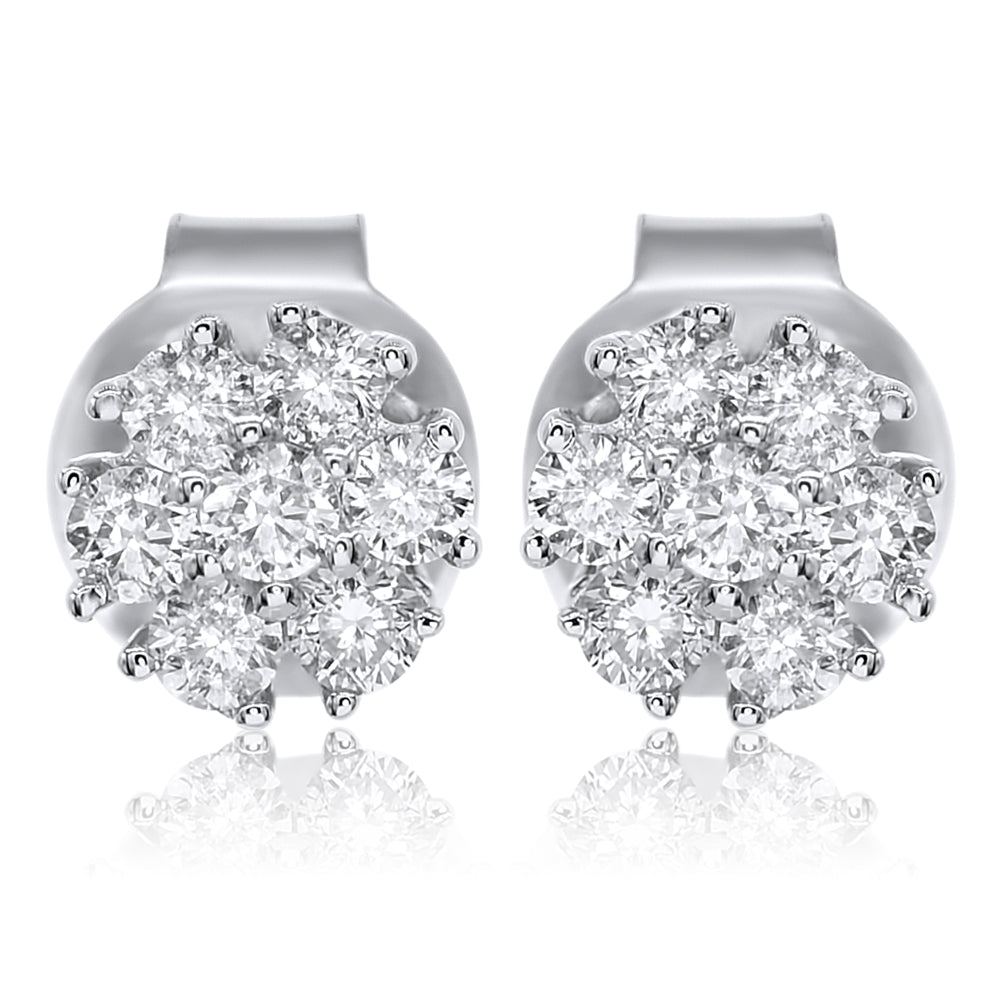 14k Solid White Gold Diamond Cluster Earrings 0.25ctw