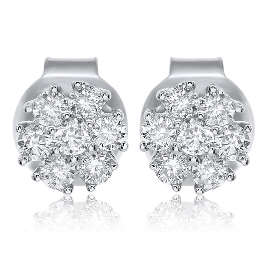 14k Solid White Gold Diamond Cluster Earrings 0.25ctw