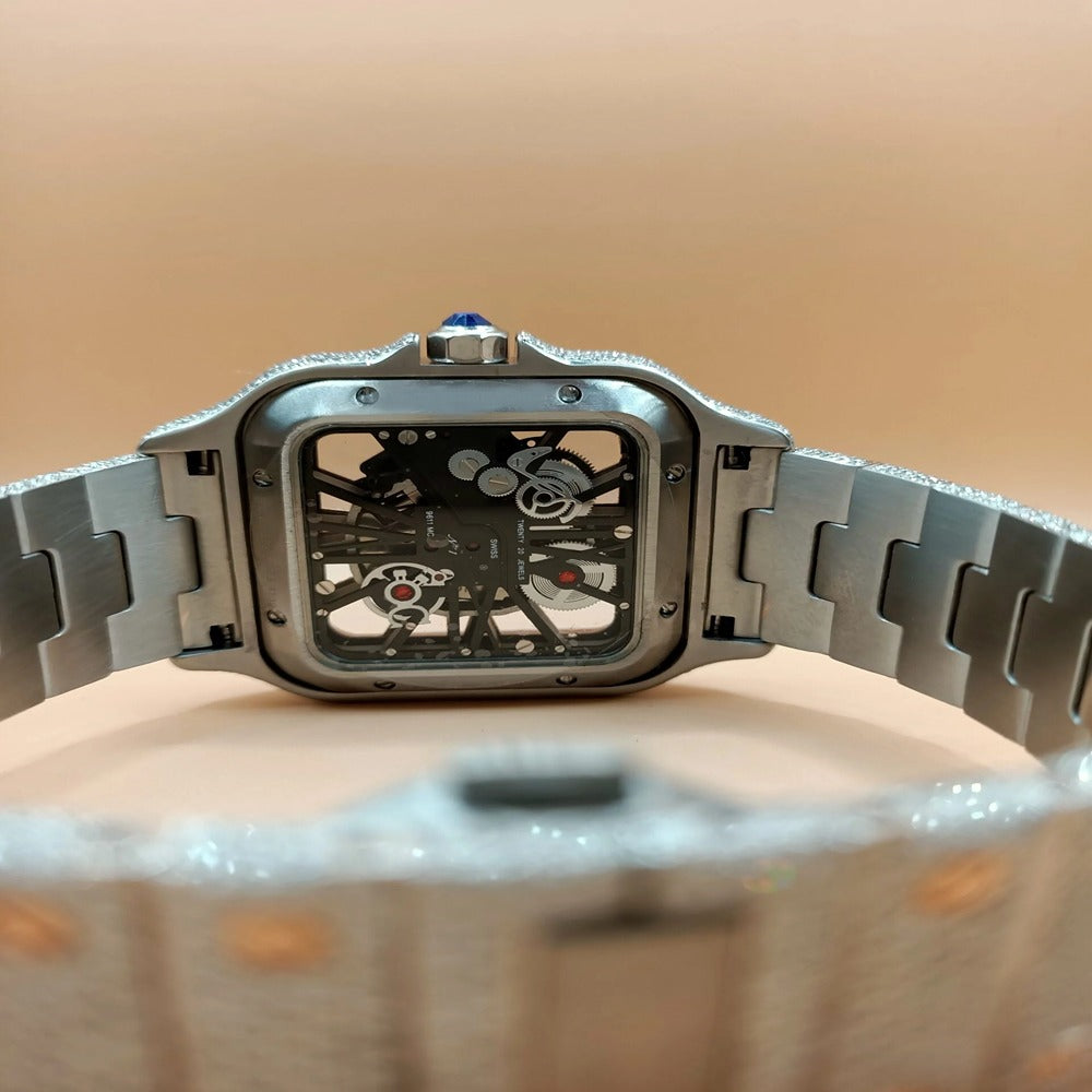 Skeleton Moissanite Stainless Steel Iced Out Luxury Watch
