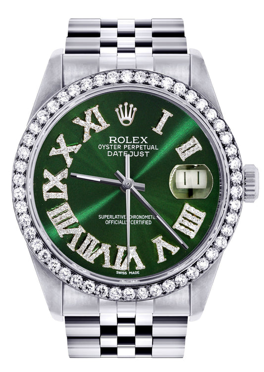 Womens Rolex Datejust Watch 16200 | 36Mm | Custom Green Roman Numeral Dial | Jubilee Band