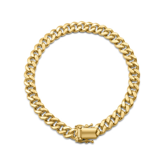 14K Hollow Yellow Gold Miami Cuban Link Bracelet 7mm