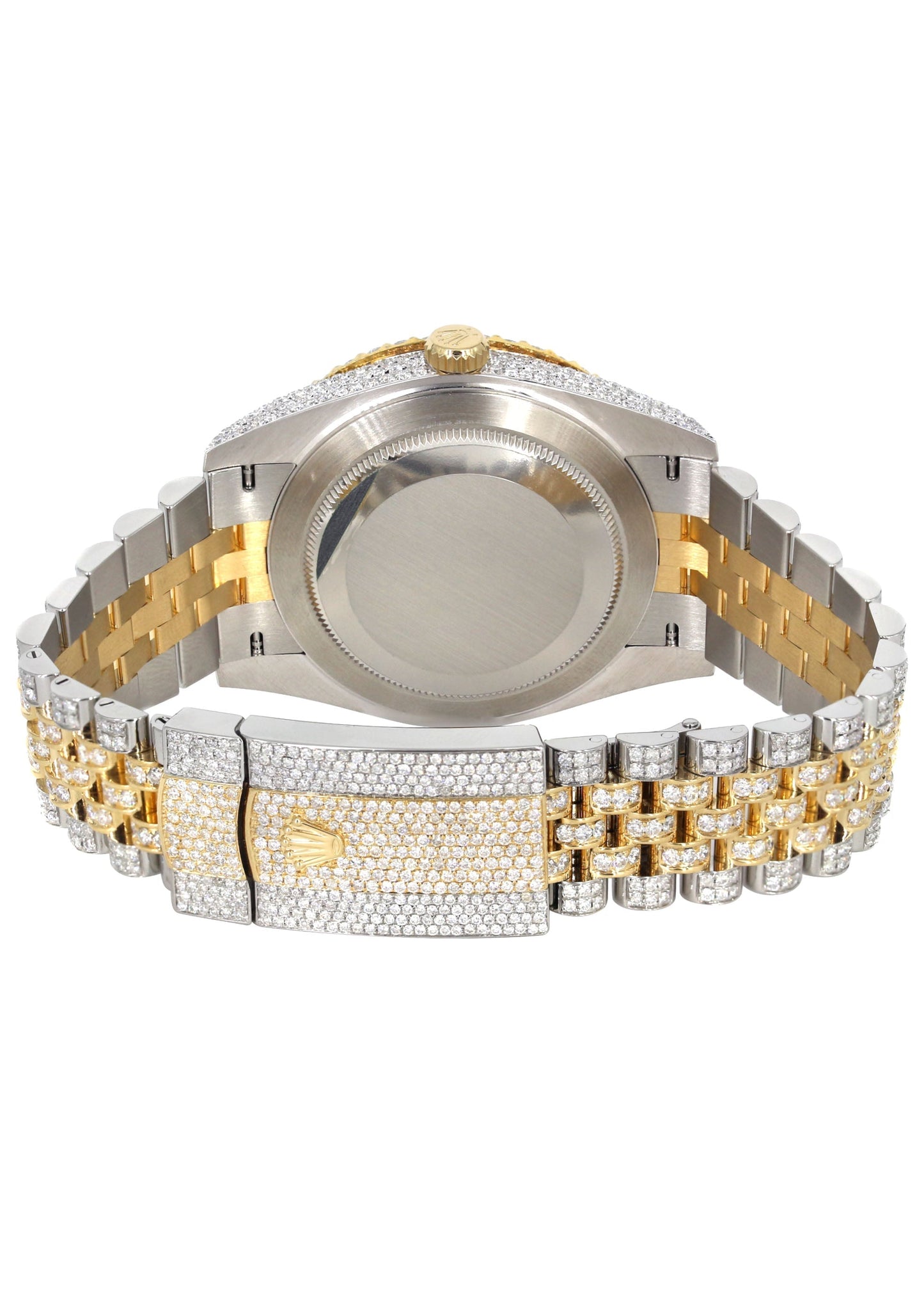 Womens Diamond Iced Out Rolex Datejust 41 | 25 Carats Of Diamonds | Custom Red Mother of Pearl Roman Numeral Diamond Dial | Two Tone | Two Row | Jubilee Band