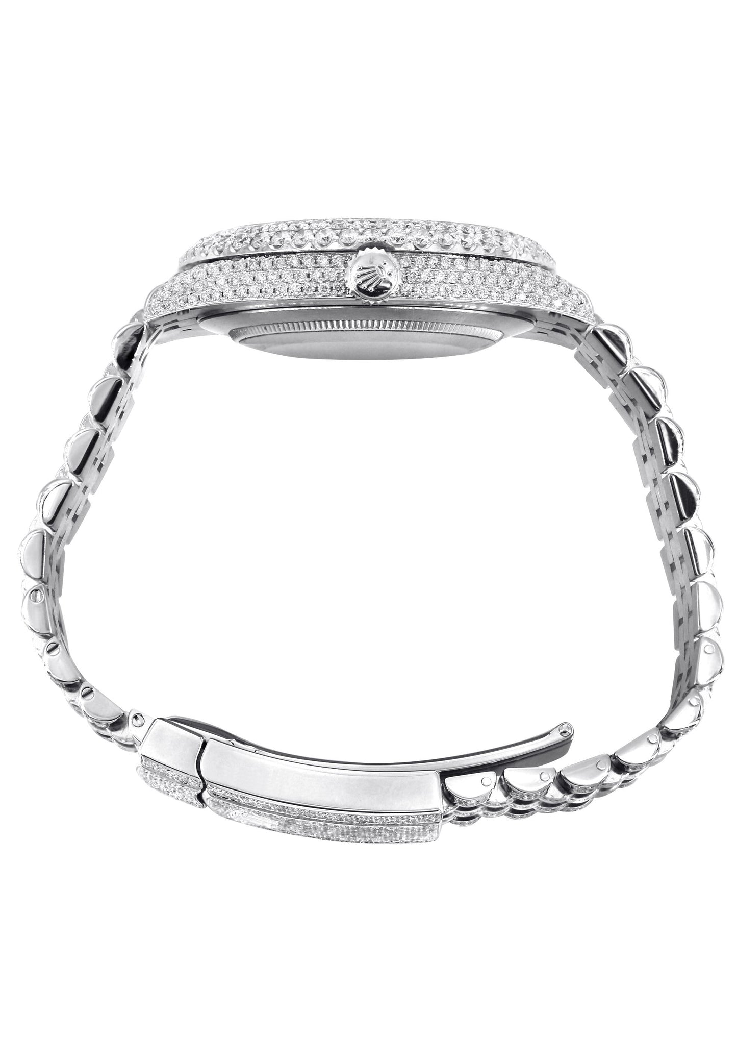 Womens Diamond Iced Out Rolex Datejust 41 | 25 Carats Of Diamonds | Custom Silver Roman Numeral Diamond Dial | Two Row | Jubilee Band