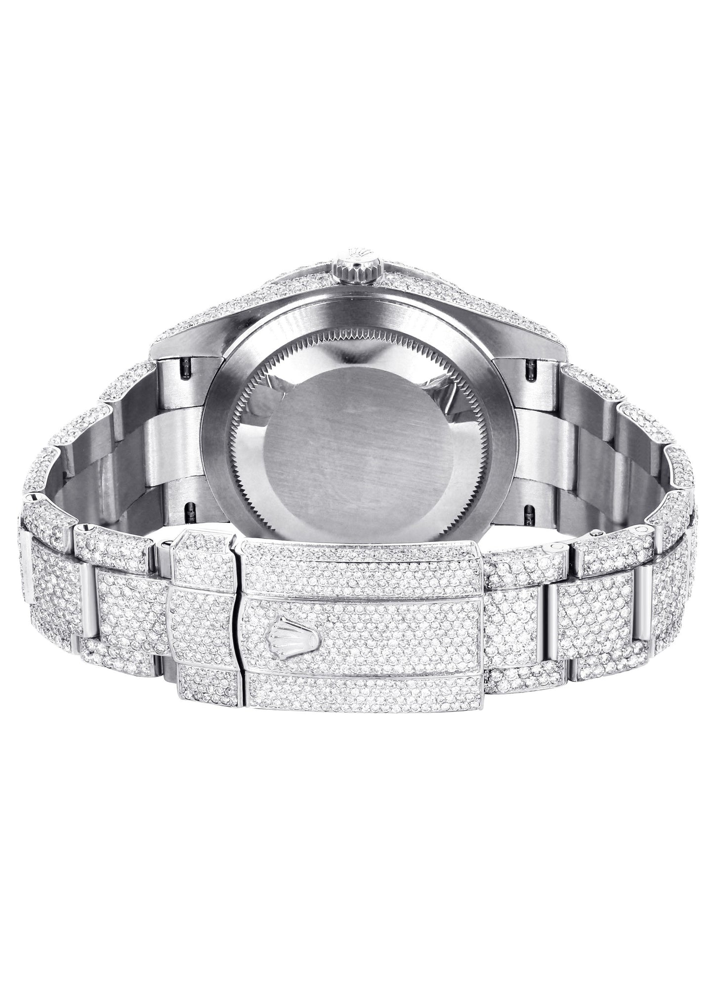 Womens Diamond Iced Out Rolex Datejust 41 | 25 Carats Of Diamonds | Custom Silver Roman Numeral Diamond Dial | Two Row | Oyster Band