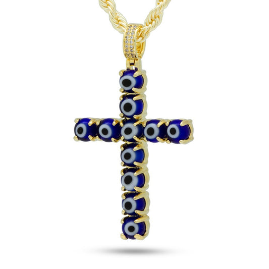 Blue Evil Eye Cross Necklace