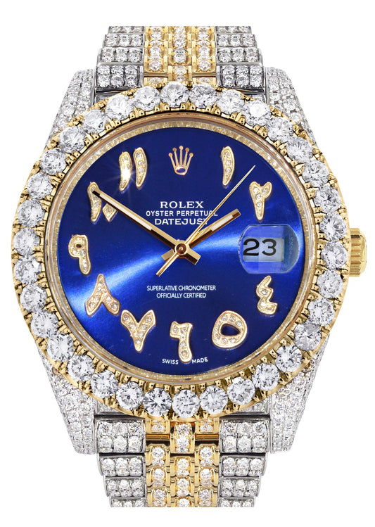 Womens Diamond Iced Out Rolex Datejust 41 | 25 Carats Of Diamonds | Custom Blue Arabic Numeral Diamond Dial | Two Row | Jubilee Band