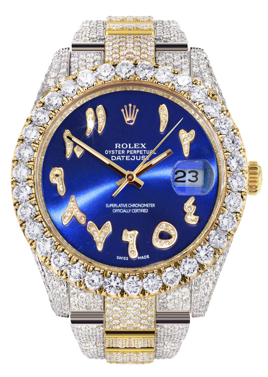 Womens Diamond Iced Out Rolex Datejust 41 | 25 Carats Of Diamonds | Custom Blue Arabic Numeral Diamond Dial | Two Row | Oyster Band