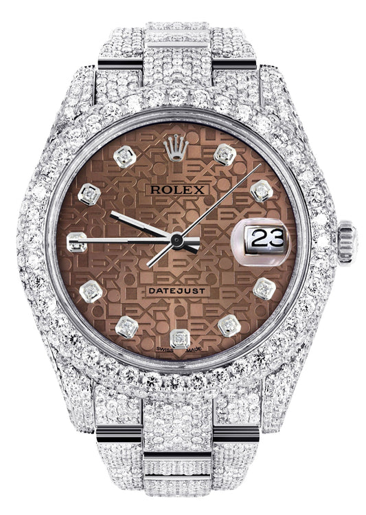 Womens Diamond Iced Out Rolex Datejust 41 | 25 Carats Of Diamonds | Custom Chocolate Jubilee Diamond Dial | Two Row | Oyster Band