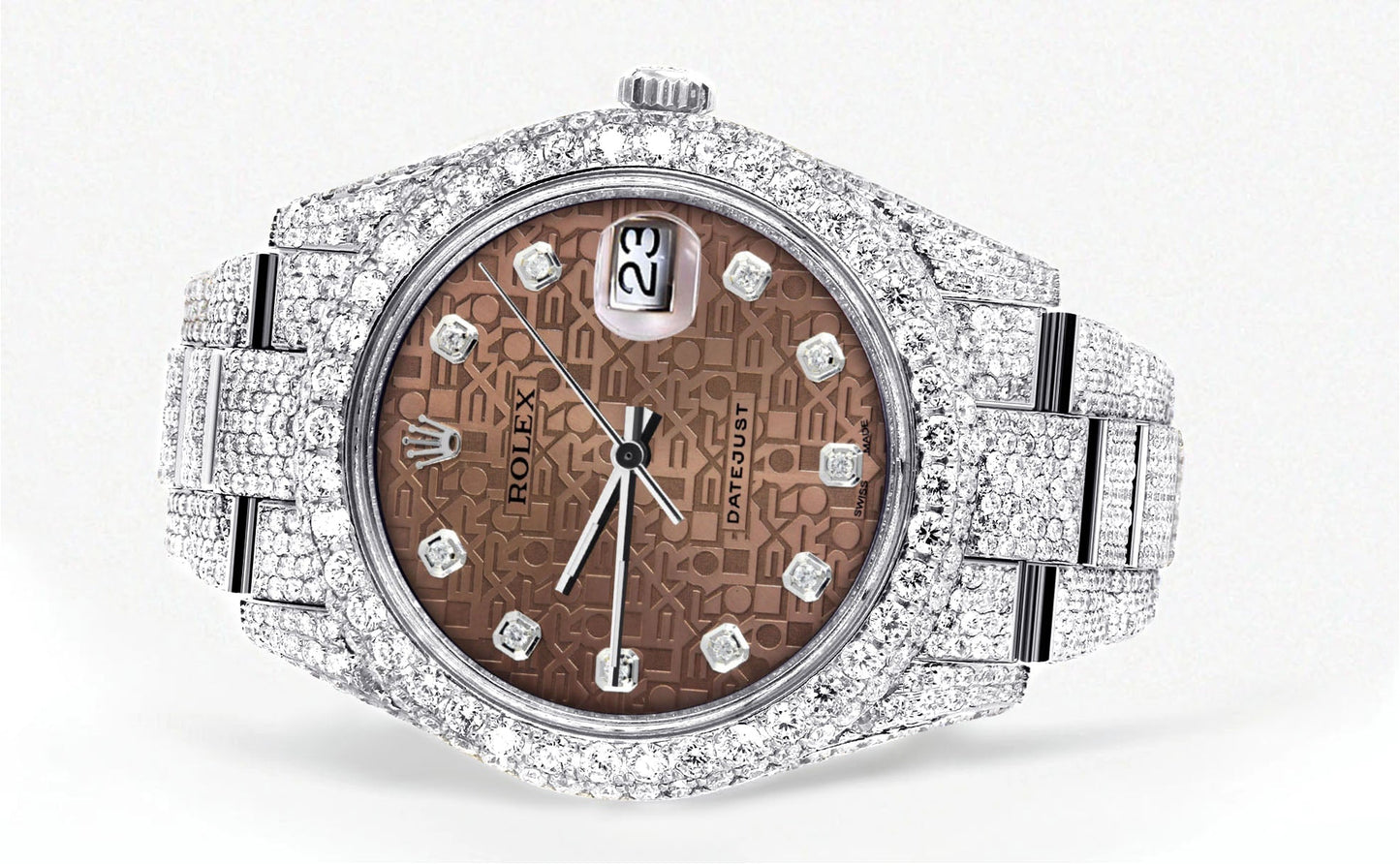 Womens Diamond Iced Out Rolex Datejust 41 | 25 Carats Of Diamonds | Custom Chocolate Jubilee Diamond Dial | Two Row | Oyster Band