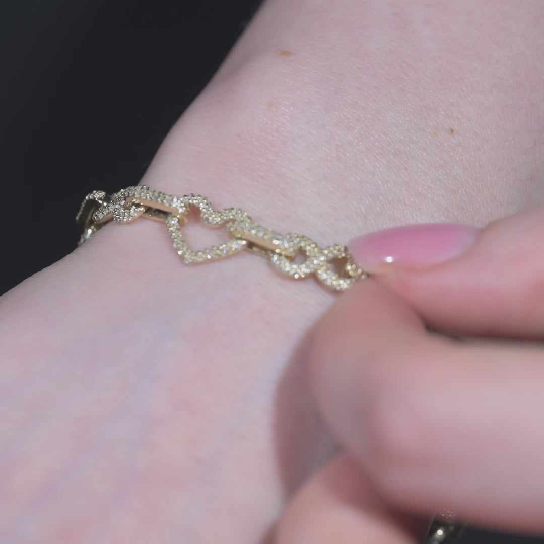 10k Yellow Gold Diamond Heart Bracelet 1.81 ctw