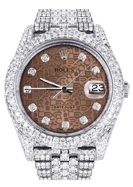 Womens Diamond Iced Out Rolex Datejust 41 | 25 Carats Of Diamonds | Custom Chocolate Jubilee Diamond Dial | Two Row | Jubilee Band