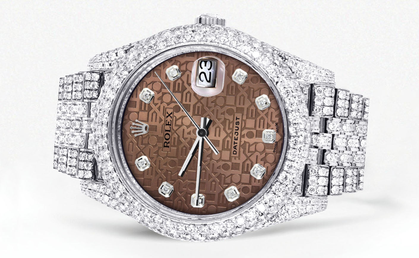 Womens Diamond Iced Out Rolex Datejust 41 | 25 Carats Of Diamonds | Custom Chocolate Jubilee Diamond Dial | Two Row | Jubilee Band