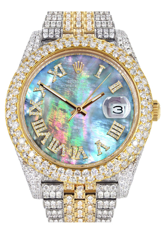 Womens Diamond Iced Out Rolex Datejust 41 | 25 Carats Of Diamonds | Abalone Mother of Pearl Dial | Two Tone | Two Row | Jubilee Band