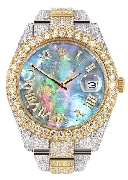 Womens Diamond Iced Out Rolex Datejust 41 | 25 Carats Of Diamonds | Abalone Mother Of Pearl Dial | Two Tone | Two Row | Oyster Band