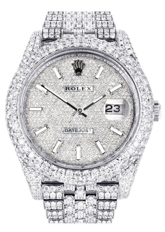 Womens Diamond Iced Out Rolex Datejust 41 | 25 Carats Of Diamonds | Custom Diamond Dial | Two Row | Jubilee Band