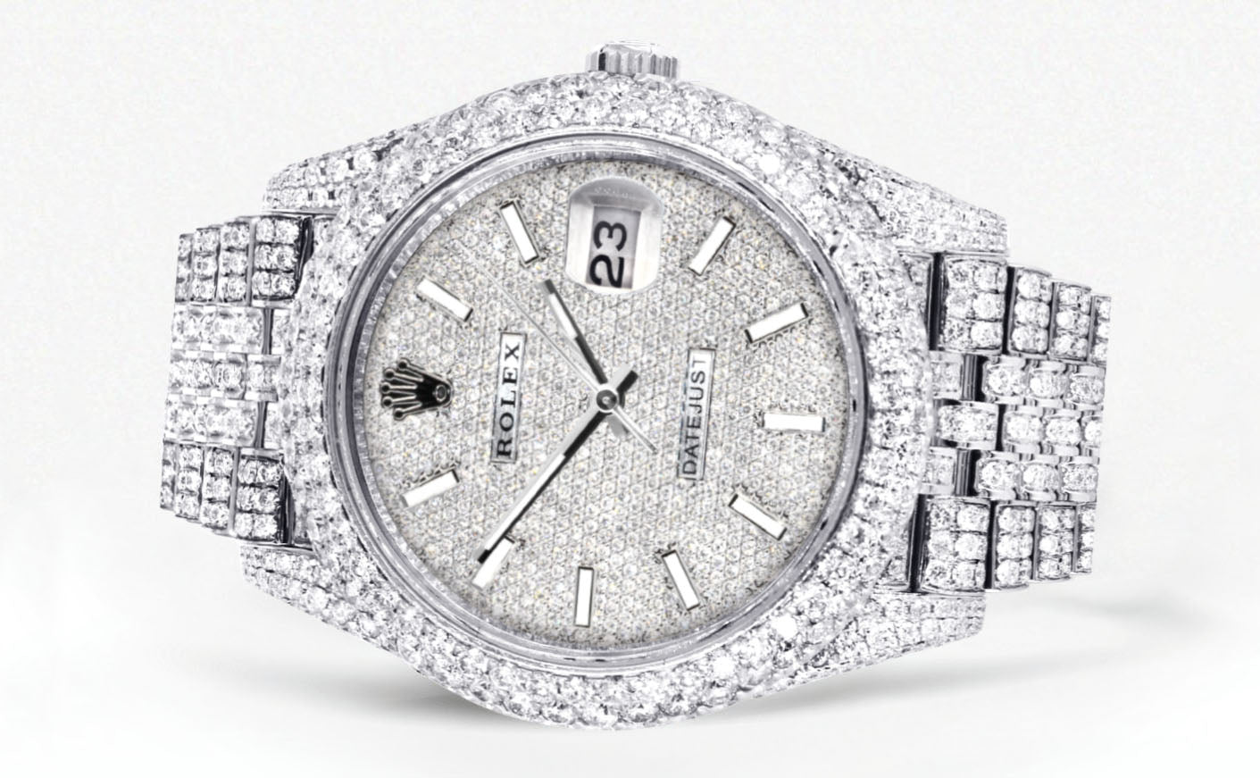 Womens Diamond Iced Out Rolex Datejust 41 | 25 Carats Of Diamonds | Custom Diamond Dial | Two Row | Jubilee Band