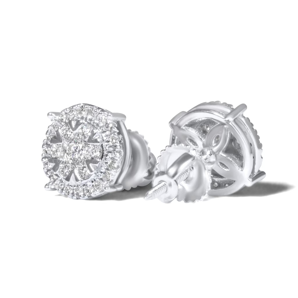 14K Solid White Gold Cluster Earrings .60ct